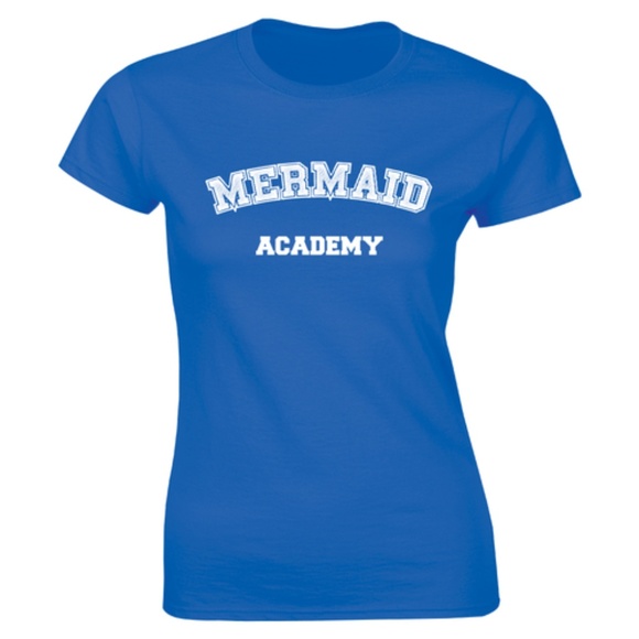 Half It Tops - Mermaid Academy Slogan Fantasy T-shirt Swimmer Tee Half It Tops - Mermaid Academy Slogan Fantasy T-shirt Swimmer Tee